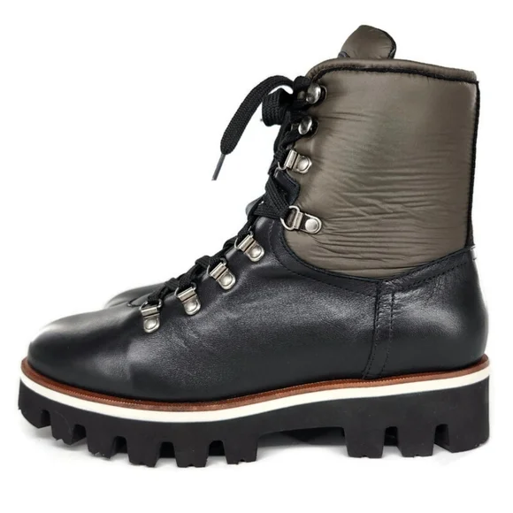 Aquatailia Morena Black & Olive Colorblock Leather Lace-Up Lug Sole Combat Boots - Picture 6 of 12